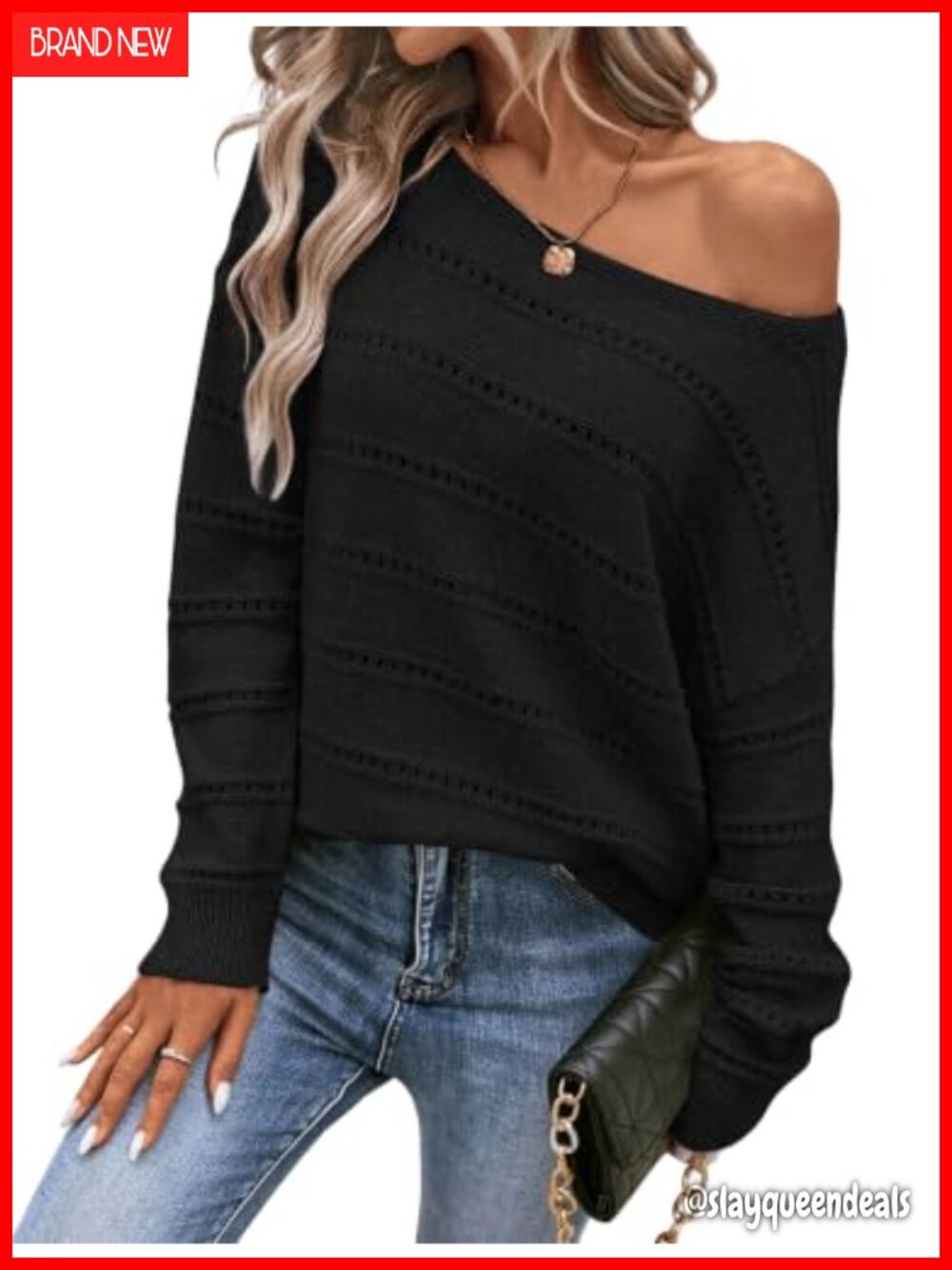 Off Shoulder Batwing Knit Sweater Oversized Pullover